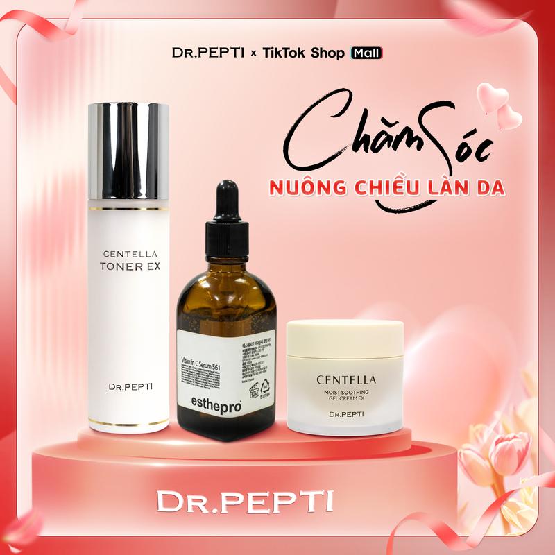 [Combo Sáng Da, Mờ Thâm M.ụ.n] Nước Hoa Hồng Toner Dr.Pepti 180ml, Serum Vitamin C 561 Esthemax 100ml, Kem Dưỡng Centella Dr.Pepti 70ml