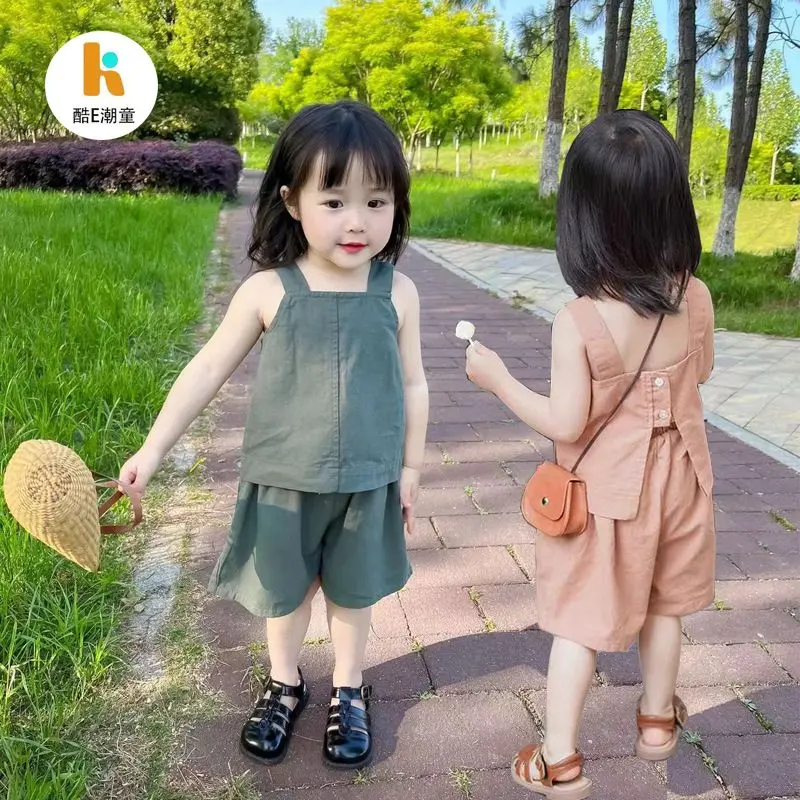 Bộ Đồ Mùa Phổ Biến Cho Trẻ Em, Bộ Hai Mảnh Áo Vest Hai Dây Thời Trang Không Tay Mới 2024, Ngầu Và Thoáng Khí, Thích Hợp Cho Mùa Hè