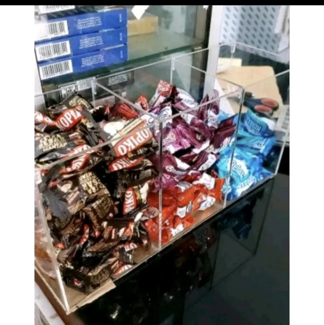 Kotak Wadah Permen Jualan Warung 3 Kotak dengan Tutup Akrilik 2mm