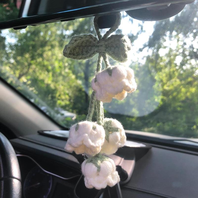Woven Orchid Car Interior Ornament, Car Rear View Mirror Decoration, Car Interior Flower Pendant, Car Decoration Accessories for Women as Gifts 2
