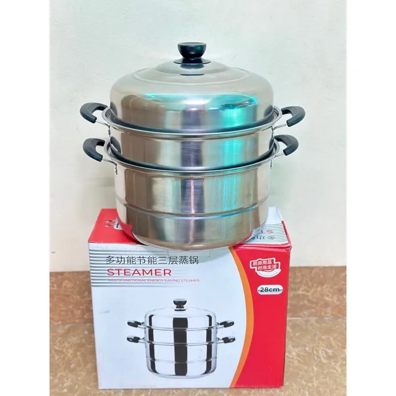 ￼Nồi Hấp Inox 3 Tầng 28cm Melli Tặng Kèm Xửng Hấp, Nồi Hấp Bánh Bao Bánh Flan Hấp Thức Ăn Dùng Cho Cả Bếp Từ Và Bếp Ga 7