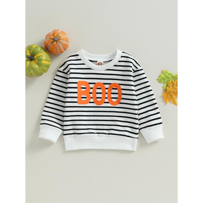 Infant Baby Autumn Pullovers Stripe Letter Print Long-Sleeved O-neck Sweatshirt Warm Winter Tops for Halloween 2