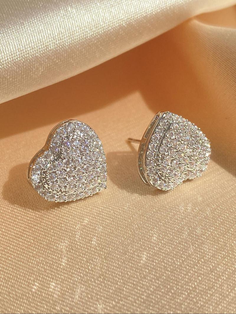 Product Introduction of Elegant Rhinestone Heart Shaped Stud Earrings (1 Pair), Fashionable Jewelry for Women, Fashion Jewelry for Party, Daily Clothing Decor, Trendy All-match & Exquisite Jewelry for Birthday Gift, Valentine's Day, Gift 14