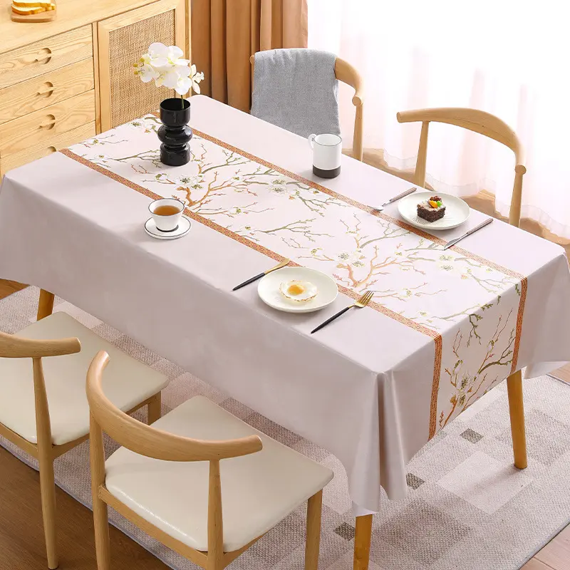 Khăn Trải Bàn PVC Họa Tiết Cành Đào Chống Thấm Nước Chống Thấm Dầu Trải Bàn Ăn Khăn Trải Bàn Cà Phê Gia Đình 4