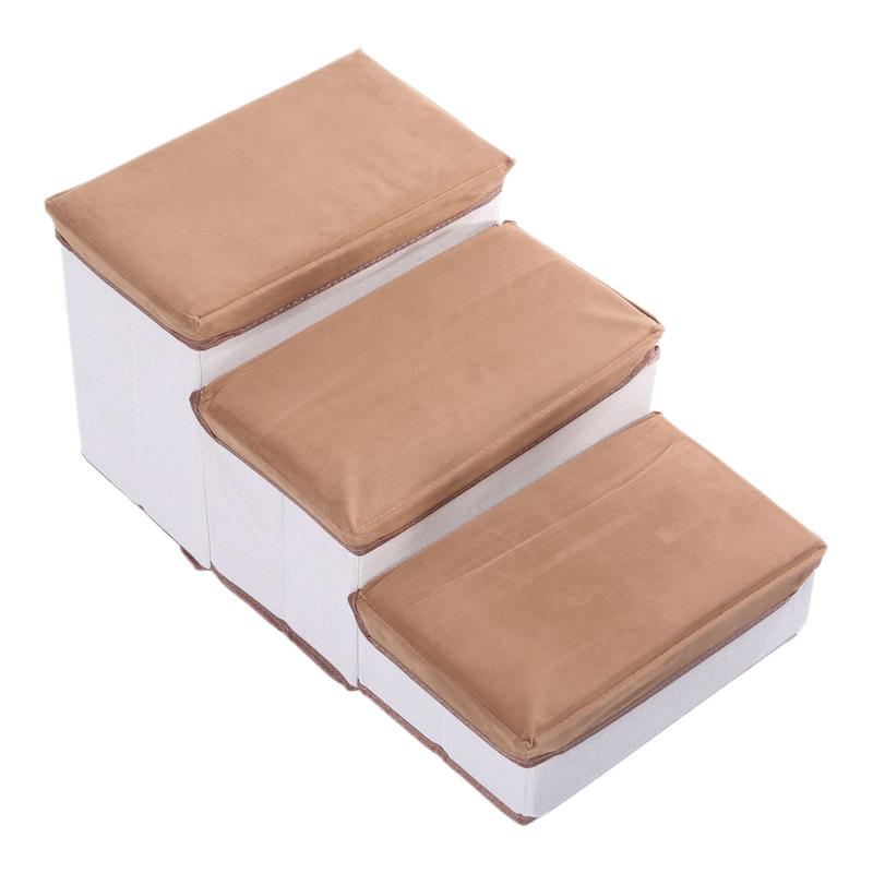 Foldable Pet Steps 3 Step Dog Stairs with Soft Flannel Cover Cats Staircase with Storage Box for Dogs Cats NonSlip 8