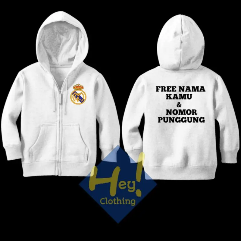 Baju Sweat Berhud Zip Kanak-kanak, Real Madrid