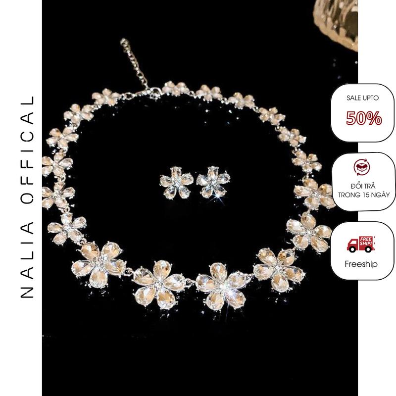 NALIA DC598 - Set dây chuyền hoa mai 5 cánh trắng kèm Khuyên Tai