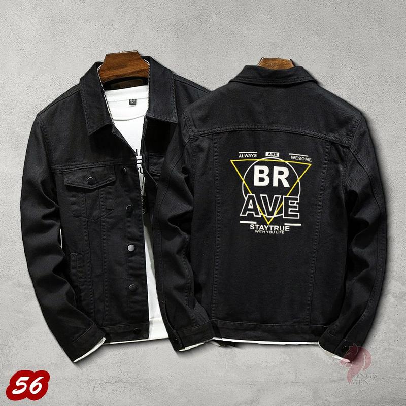 Áo Jean Nam Màu Đen Ôm mã 56 In Chữ Trắng Vàng Gọn Chất Vải Denim Menswear