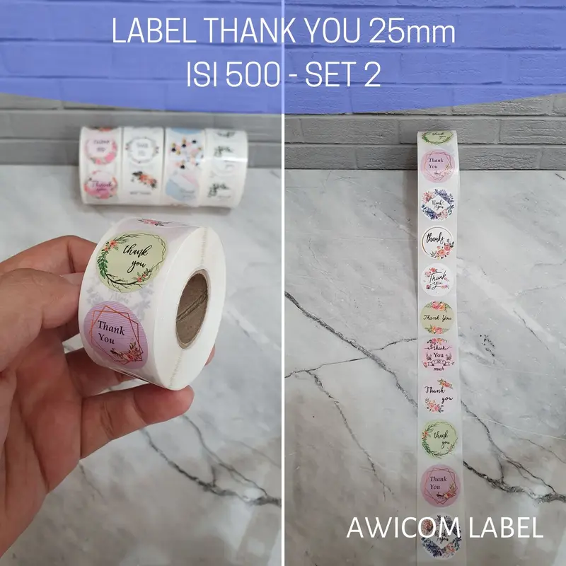 500 PCS (1 ROLL) Stiker Label Thank You 25mm Roll Paper 6