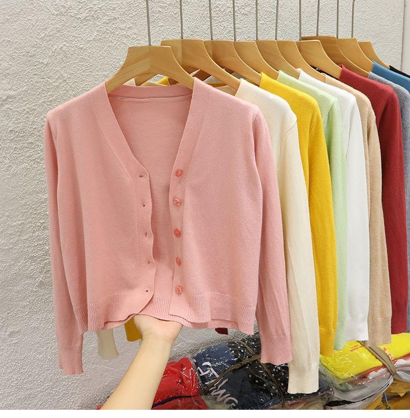 Product Introduction of Áo Khoác Cardigan Dệt Kim, Cổ Chữ V, Ngắn, Dành Cho Nữ, Hàng Mới Về Mùa Thu 2024, Màu Trơn Áo Len Bên Ngoài, Áo Len Dài Tay Women Top 10