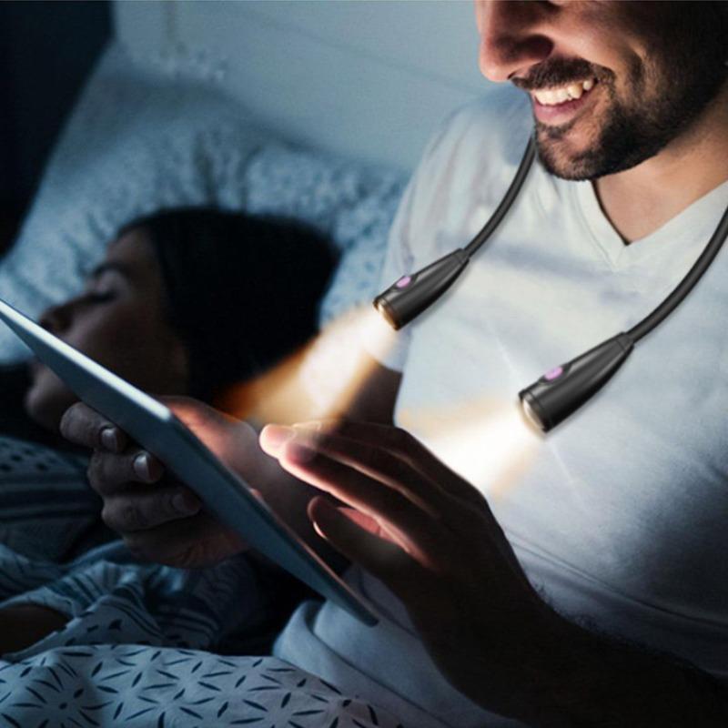 Product Introduction of Rechargeable LED Neck Reading Light, Portable Adjustable Brightness Neck Light with Soft Silicone Arm, Long Endurance Neck Light for Reading, Handmade 0