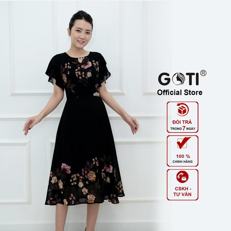 GOTI - Đầm Trung Niên Nữ Cao Cấp Vải Voan Mềm Mịn Cho Mẹ Dự Tiệc U50 U60 3339 3254
