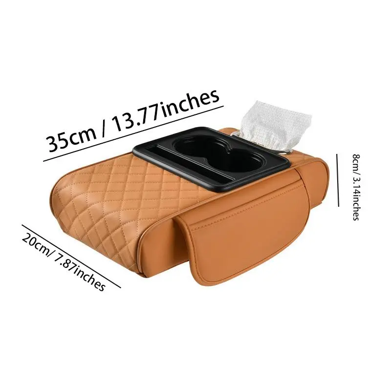 Car Center Console Armrest Pad with Cup Holder, Comfortable Car Armrest Cover with Side Storage Pocket, Universal Car Interior Accessories for Women & Men 1