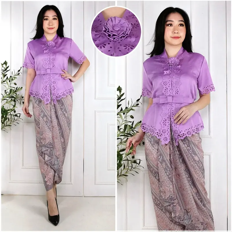 Atasan Kebaya encim modern katun laser cut Viani Kancing Pendek 2