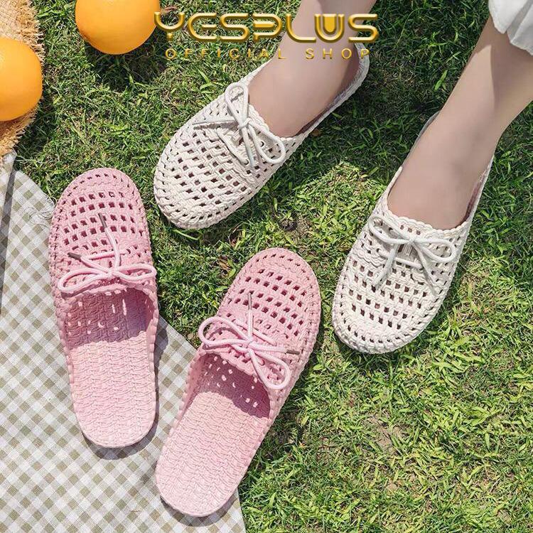 [YESPLUS] PY132 Sandal Selop Wanita Flat Jelly Import Fashion Model Tali Rajut Terbaru 5