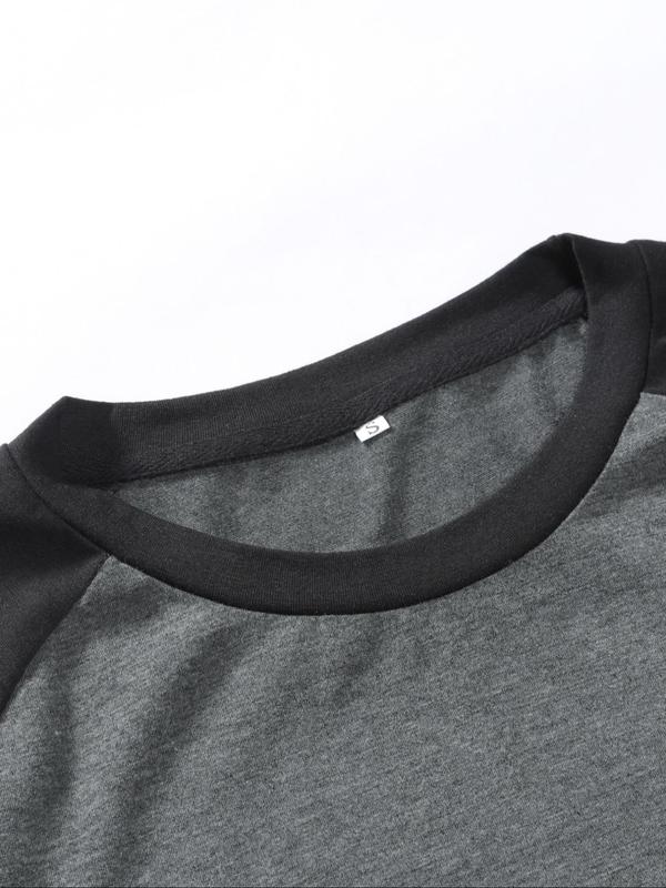 Men's Colorblock Raglan Sleeve Round Neck Tee, Casual Long Sleeve T-shirt for All Seasons, Fashion Men's Top for Daily Wear 8