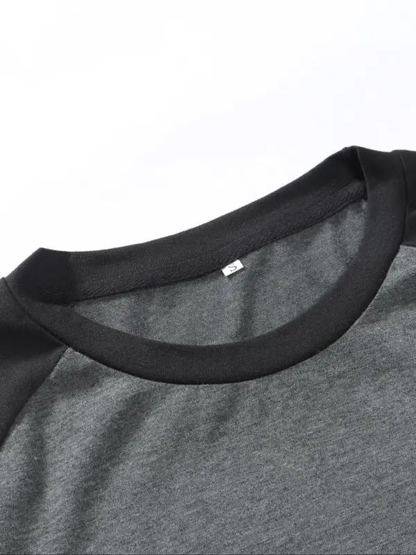 Men's Colorblock Raglan Sleeve Round Neck Tee, Casual Long Sleeve T-shirt for All Seasons, Fashion Men's Top for Daily Wear 8