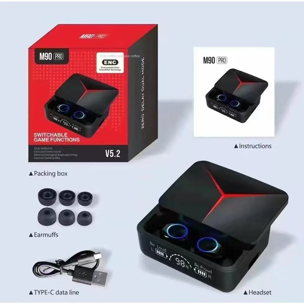 Wireless Bluetooth Headset Two-sided stereo with Bluetooth headset charger High-Quality Low Latency Large Power Digital Display Wireless Headset Gift Party