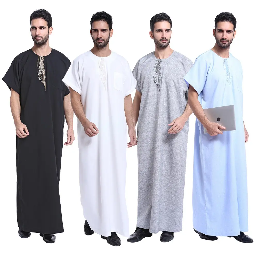 Mens dress Saudi color thobe robe Jubbah luxury Raya / Imam Jubba mens/half sleeves fashion tide handsome high quality man clothing