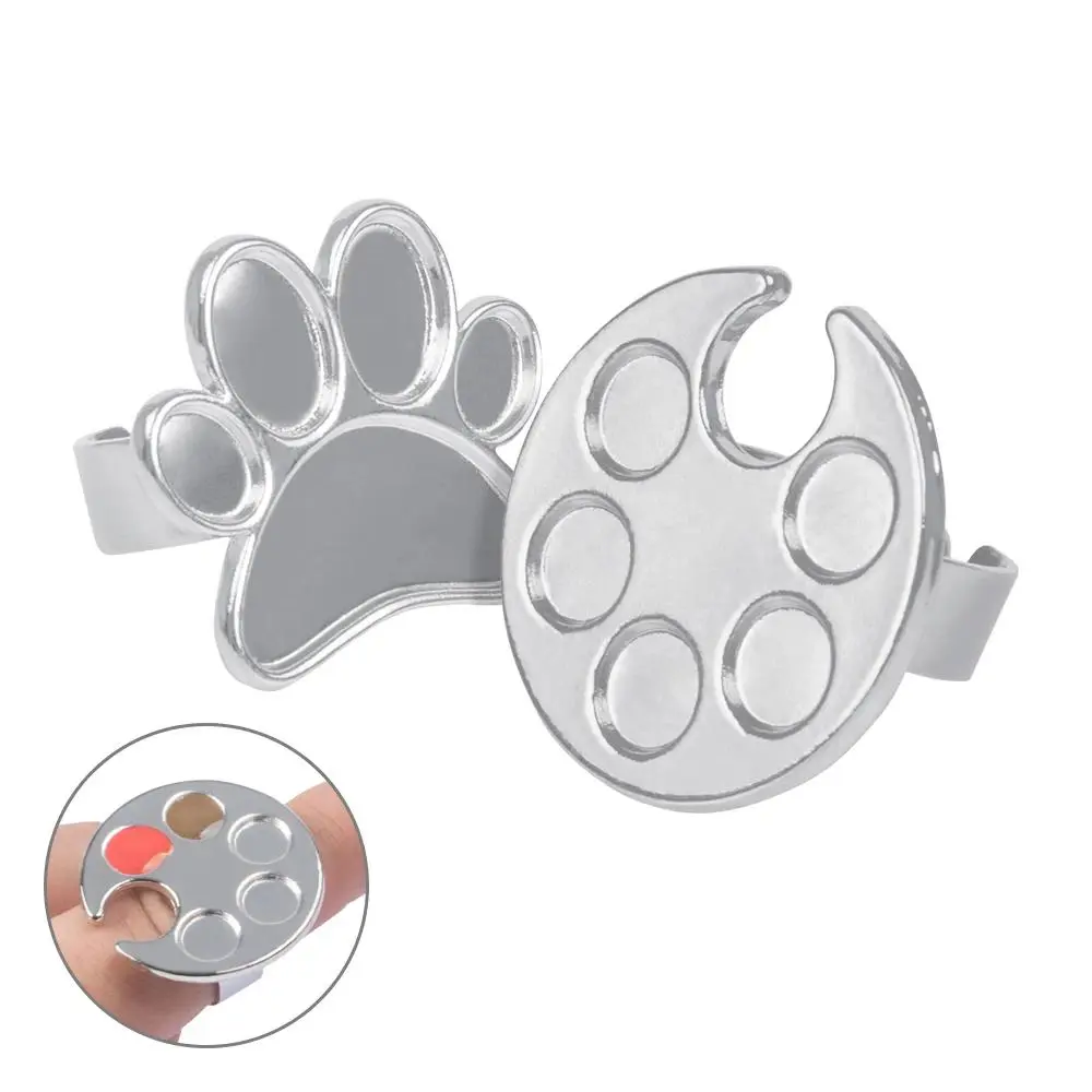 1Pc Metal Mini Nail Art Color Palette Cute Round/Footprint Design Finger Ring Mixing UV Gel Painting Tray Manicure Tools