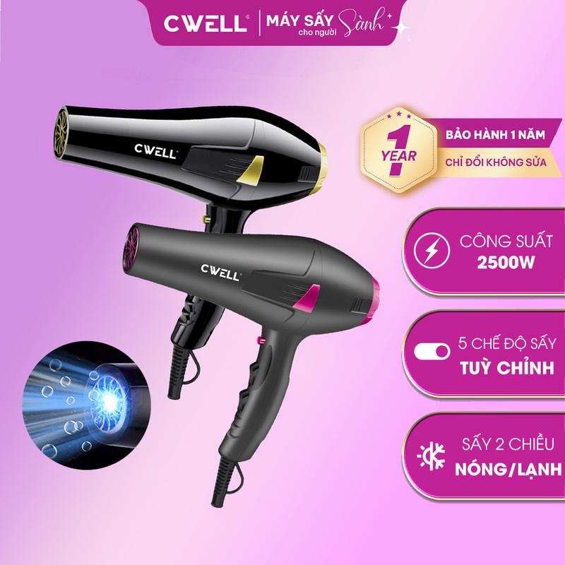 Máy sấy tóc công suất lớn 2500W cao cấp CWELL, 6 chế độ sấy kép, động cơ xoay chiều AC, dây dài 2M2 tích hợp ngắt nhiệt nhanh và ánh sáng xanh, tạo kiểu cho nam nữ - BH 12 THÁNG -C06HD