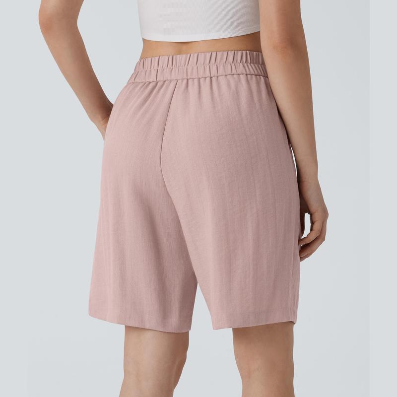 Halara High Waisted Side Pocket Casual Linen-Feel Bermuda Shorts 1