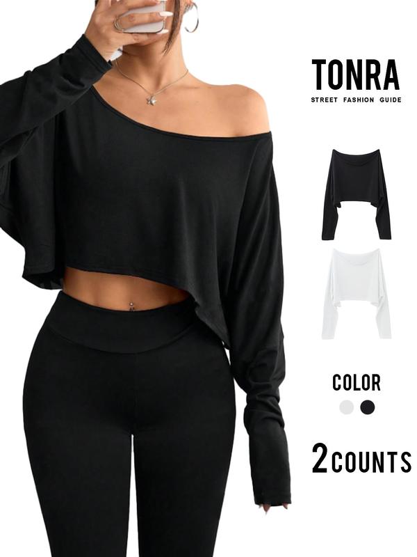 Elegant Solid Fold Asymmetrical Off the Shoulder Half Sleeve Two Pieces Elegant Solid Fold Asymmetrical Off the Shoulder Half Sleeve Two Pieces
