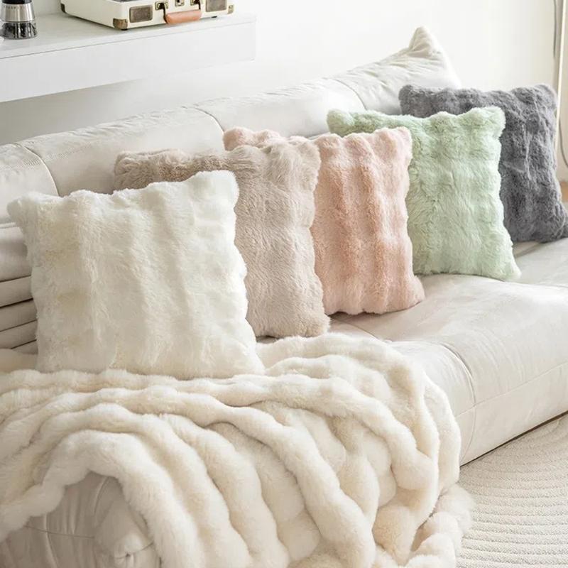 Product Introduction of Simple Imitation Rabbit Hair Plush Cushion Cover Warm Bubble Velvet Pillow Case Soft Sofa Pillowcase Home Decor 19