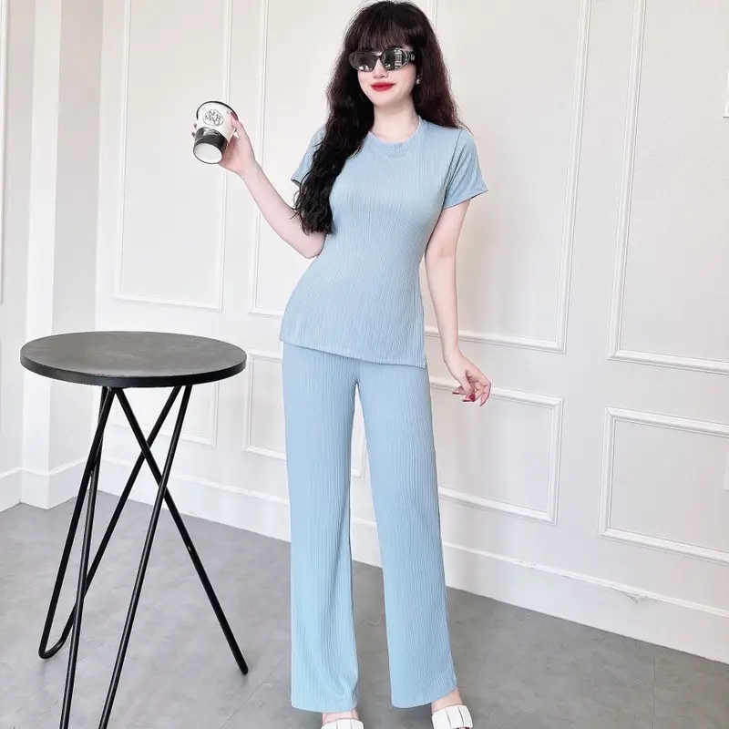 Set Thun Gân Xẻ Tà Tôn Dáng Quần Ống Suông Rộng Cho Các Nàng Mặc Nhà Xinh, Chất Vãi Thoáng Nhẹ Thoải Mái Cho Người Mặc - Linh Đan Store 1609 6