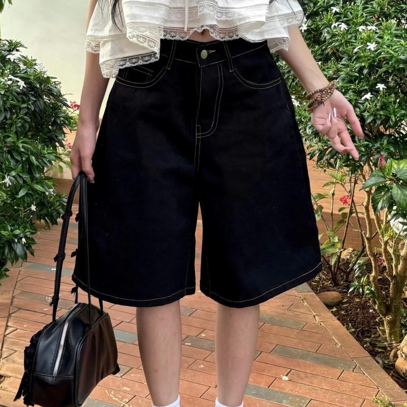 Calem club - Quần Short Kaki Jean Lửng ống rộng form unisex nam nữ Menswear quần đùi jean nữ