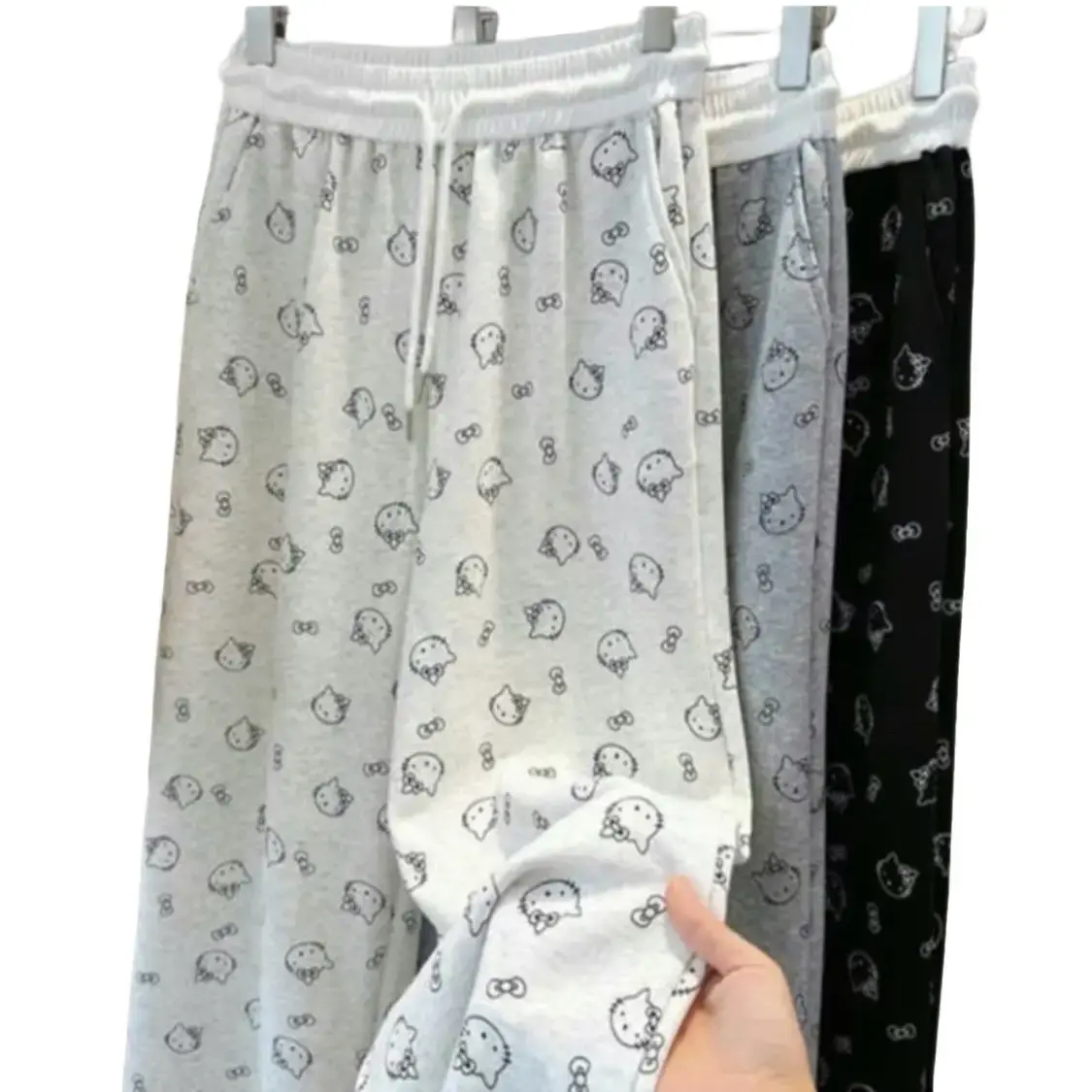 Quần hello kitty nữ ống xuông 38-60kg, co giãn thoải mái, cạp chun trần, có dây rút - Pants, Ong