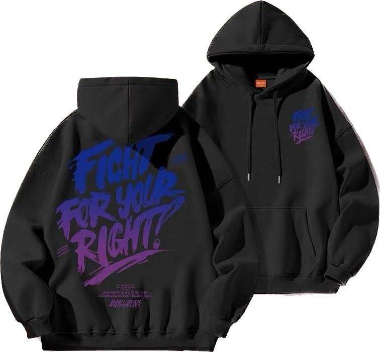 ÁO HOODIE UNISEX NAM NỮ ĐỀU MẶC ĐƯỢC chữ fight for your right xanh tím đẹp Menswear Dài Tay Tim Đen