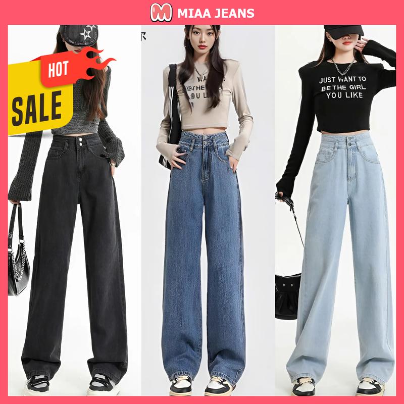   MIAA  Quần Jeans Nữ Ống Suông Cạp Cao 2 Cúc Ôm Eo Tôn Dáng - Chất Vải Jeans   Vải Bò - Màu Đen Xanh Nhạt Xanh Đậm - Mã Q125 
