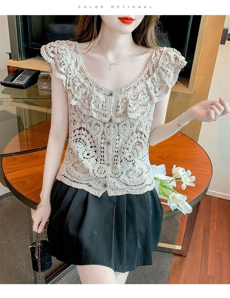Product Introduction of Quần Áo Nữ, Bộ Sưu Tập Mùa Hè 2024, Áo Thun Ren Ngắn Khoét Lỗ Thiết Kế Đẹp, Độc Đáo Và Sang Trọng, Áo Không Tay Hàng Mới Về 18
