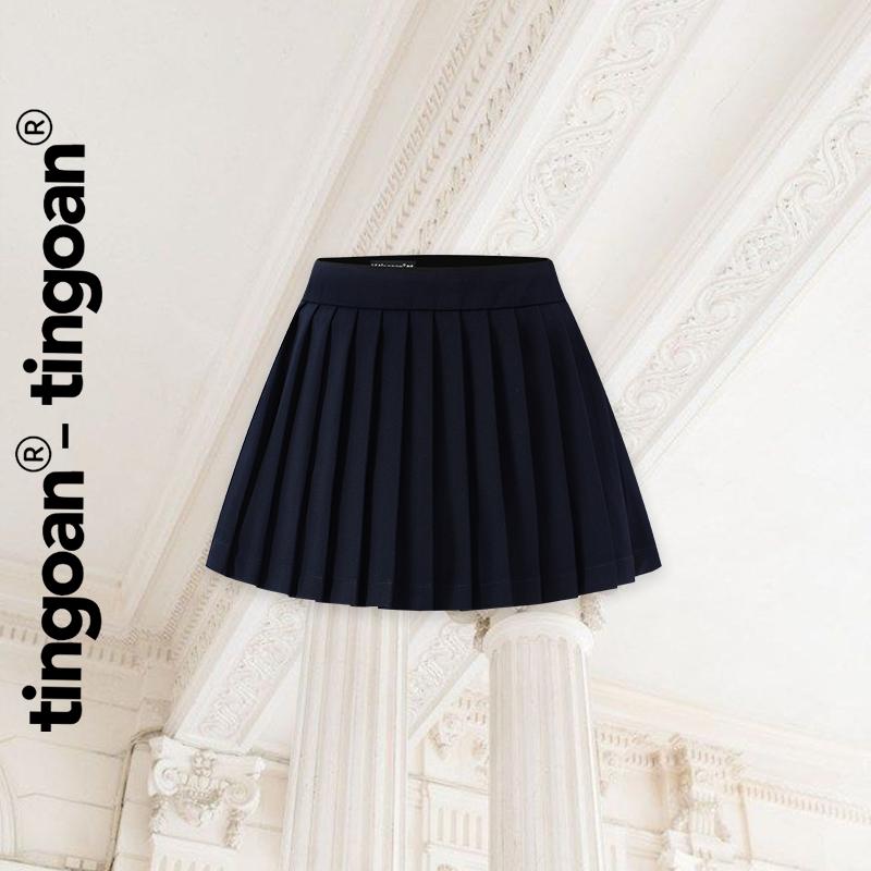 TINGOAN - Chân váy cạp cao thêu chữ "TINGOAN" xếp ly lượn gấu xanh than FORGET MY EX SKIRT/DB (xanh than)