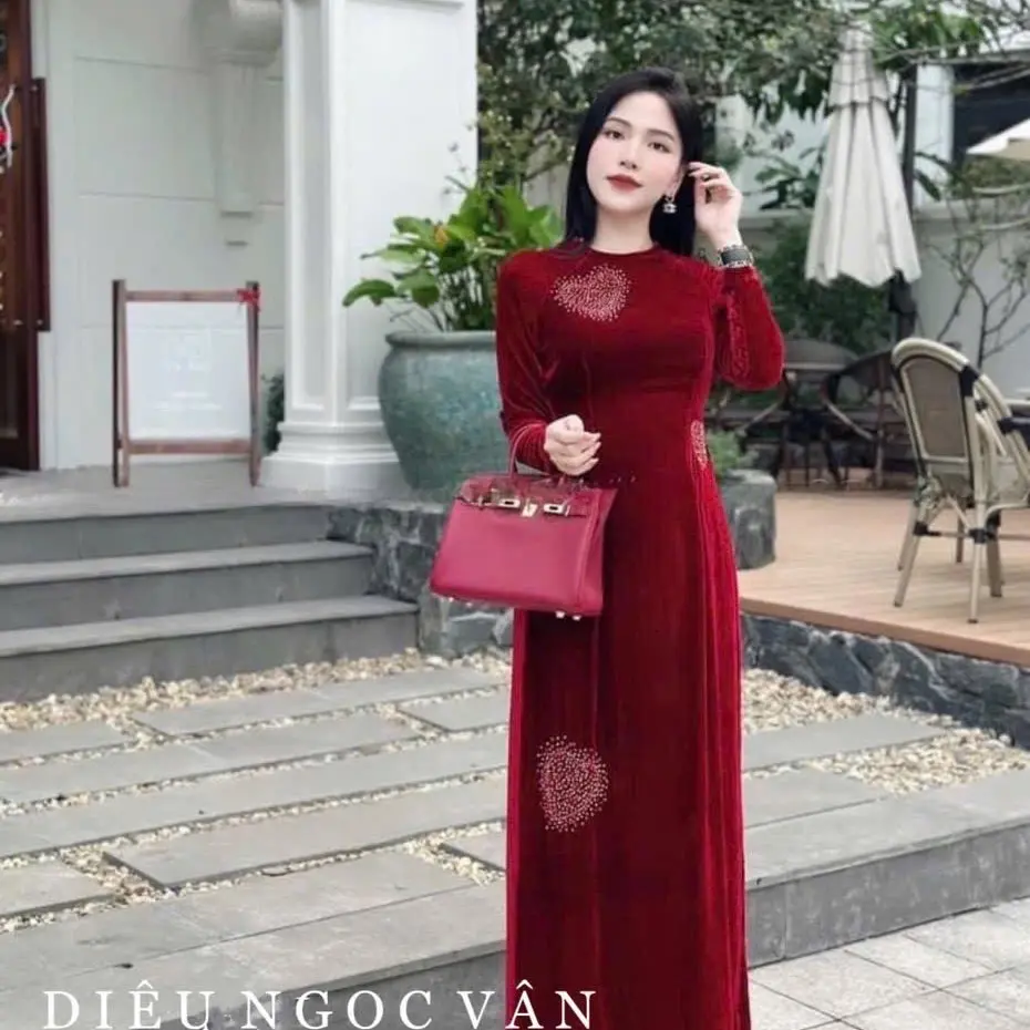 Sét áo dài nhung đính tim
