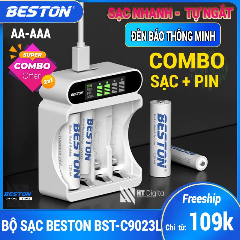 COMBO BỘ SẠC PIN AA AAA C9023L Kèm pin dung lượng cao đến 3300mAh dùng cho micro karaoke, loa kéo, chuột máy tính, đồng hồ, đồ chơi cho bé, máy đo Pin Dự Phòng