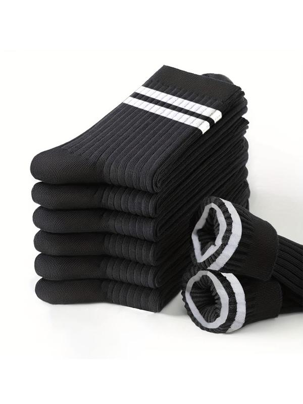 Men's 6 Pairs Colorblock Striped Print Crew Socks, Casual Comfortable Breathable Mid-calf Socks for Daily Wear, Menswear Socks for Men 1