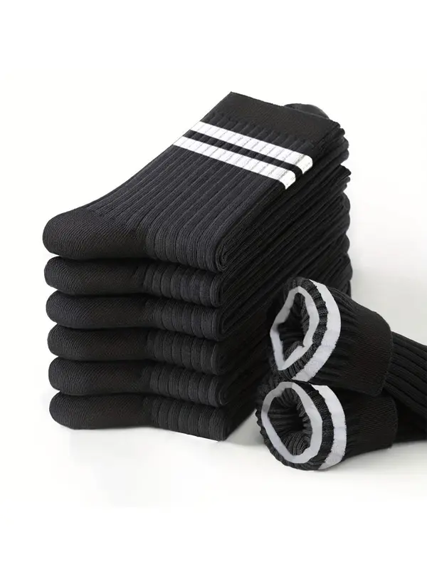 Men's 6 Pairs Colorblock Striped Print Crew Socks, Casual Comfortable Breathable Mid-calf Socks for Daily Wear, Menswear Socks for Men 0