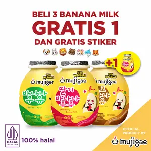 BELI 3 GRATIS 1 Mujigae Banana Milk Mix Original, Choco dan Strawberry 250 mL
