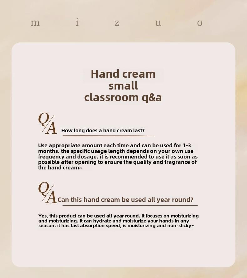 Product Introduction of MIZUO Collagen Hand Cream Rose Water Fig Moisturizing Gift for Women 13