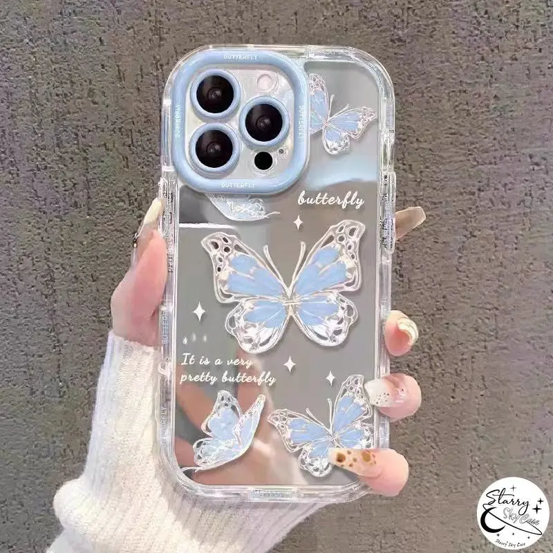 Fashion Kartun Melamun Gemerlap Kupu-kupu Beruntung Surat Grafiti Penutup Mengkilap Untuk Realme C20 C67 C20A C53 C51 C15 C25 C11 C11 2021 C12 C25s Note 50 Narzo 20 30A Kotak Rias Cermin Puff Mewah 4