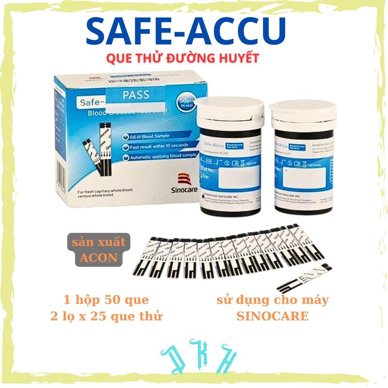 Safe-Accu, que thử đường huyết dùng cho máy Sinocare, hộp 50 que (2 lọ x 25) + 50 kim 0