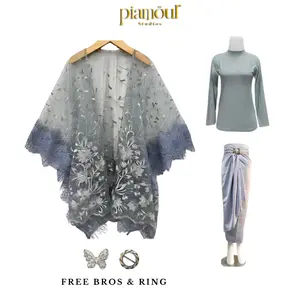 GIRLYBAYA Kebaya Modern Oneset Cardigan Series Brokat Hijab Set Rok Lilit Outer Kardigan Brukat Baju Kondangan Wanita Kekinian Wisuda Aesthetic