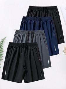 Shorts para hombre de color sólido con bolsillo con cierre, cómodos y transpirables para el verano, ideales para uso diario, correr, fitness y deportes.