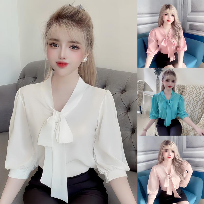 Áo sơ mi nữ công sở tay lỡ cổ nơ, Áo kiểu nữ sang chảnh