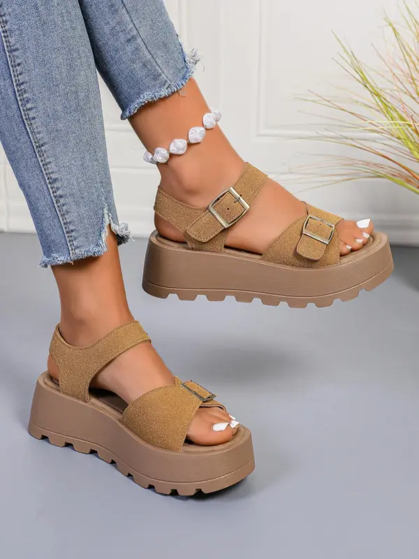 Women's Fashionable Solid Color Platform Sandals, Casual Comfortable Sandals for Summer, Lightweight Breathable Shoes for Daily Wear, Girl 1