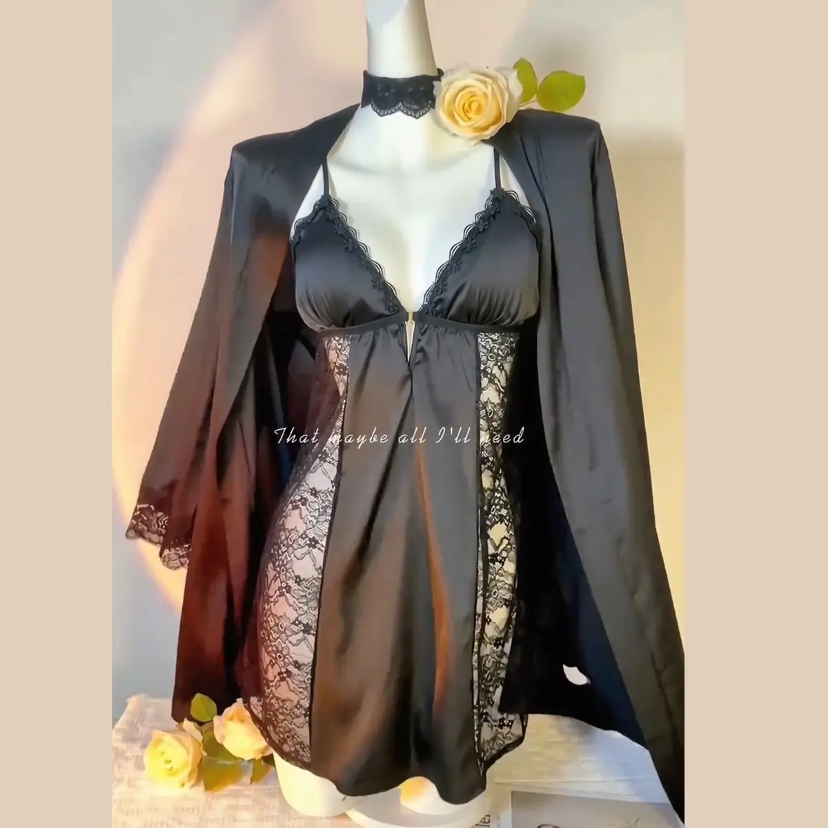 LuckymmGirls Sleepwear Dress + Kimono 2in1 Baju Tidur Satin Premium 126