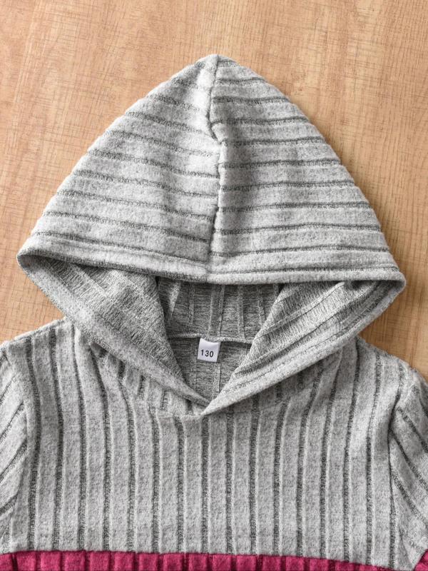 Two-piece Set Girl's Kawaii Clothing Colorblock Ribbed Hoodie & Elastic Waist Pants, Casual Long Sleeve Hooded Pullover & Pants for Fall & Winter, Kids Clothes for Daily Wear， Co-ord Sets 3