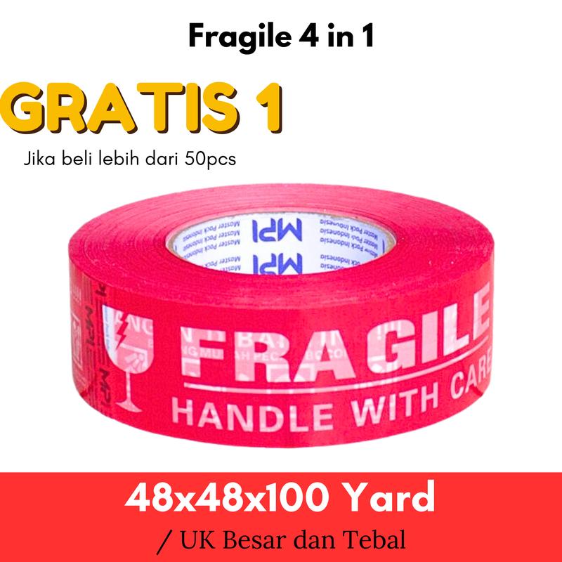 Lakban Fragile Merah/Putih 4 in 1 48x48x100 Yard / Isolasi Kuat / Harga ...